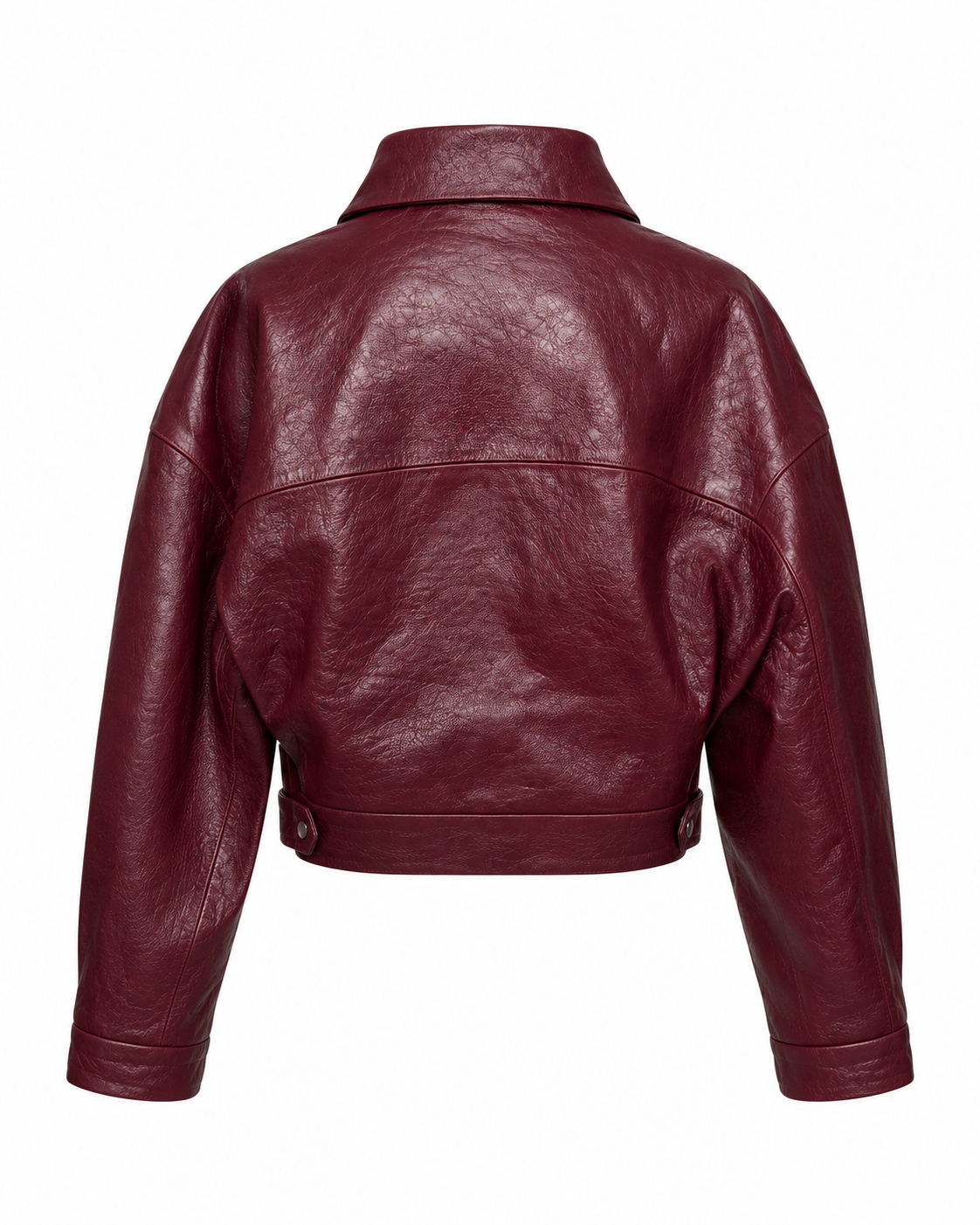 Burgundy Cropped Leather Jacket