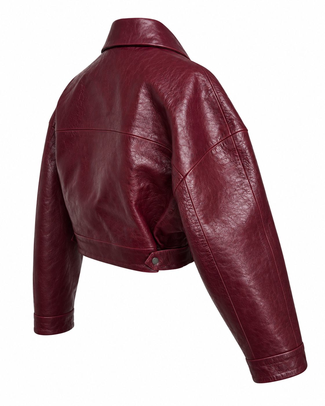 Burgundy Cropped Leather Jacket
