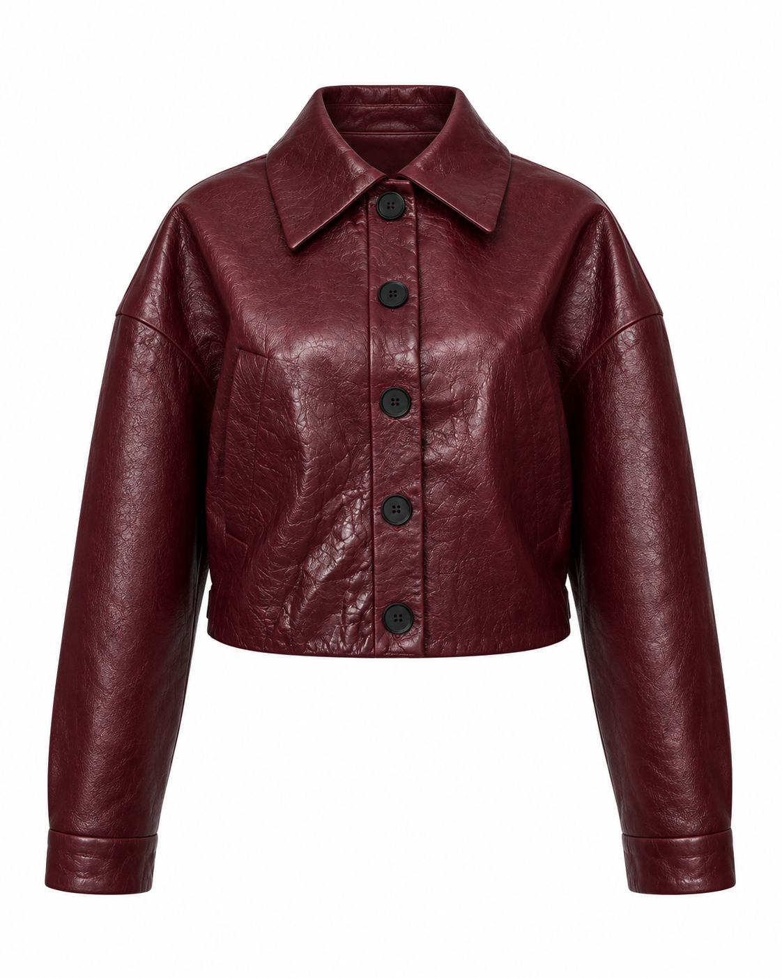Burgundy Cropped Leather Jacket